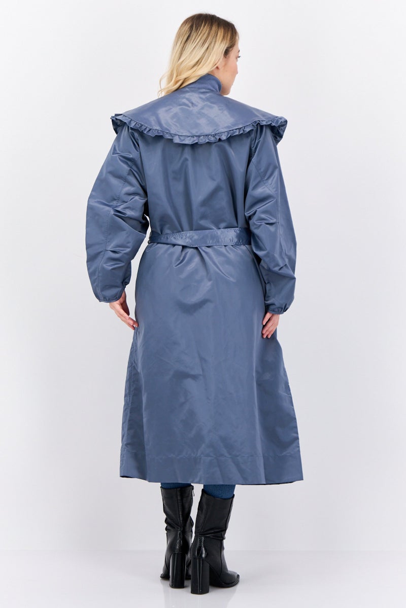 GHOSPELL Women Plain Trench Coat, Slate Blue - Image 4